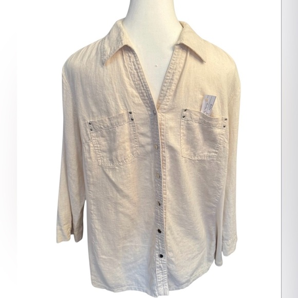 Coral Bay Linen/Rayon Button Down Top - Picture 1 of 6